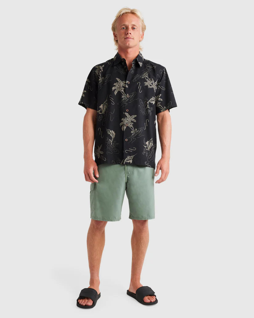 QUIKSILVER MENS BIMINI TWIST SHORT SLEEVE SHIRT - BLACK BIMINI TWIST