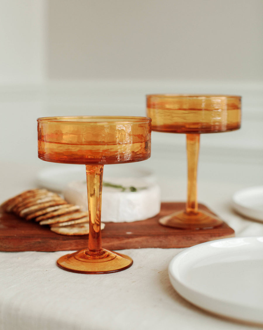 Handblown Hammered Coupe Cocktail Glass Pair: Blush