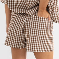 RHYTHM  BIRDIE GINGHAM SHORT - BROWN