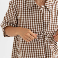 RHYTHM BIRDIE GINGHAM TIE FRONT TOP - BROWN