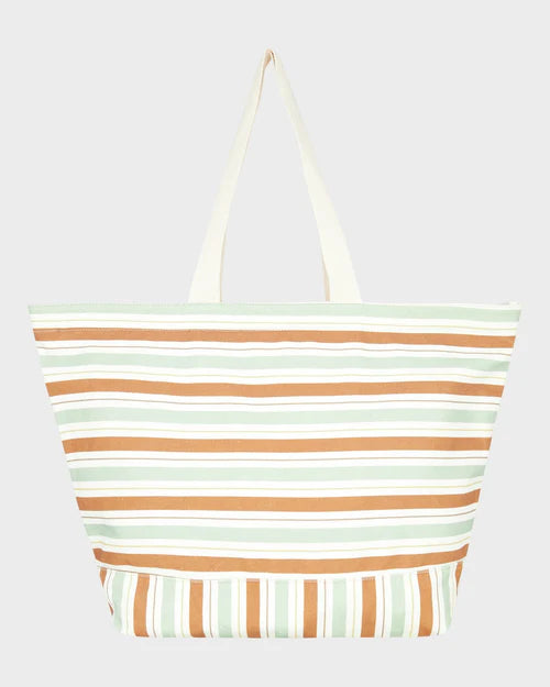 ROXY STRIPY BEACH TOTE BAG - LAUREL GREEN VARVER STRIPE