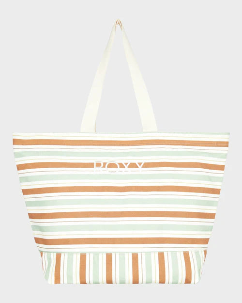 ROXY STRIPY BEACH TOTE BAG - LAUREL GREEN VARVER STRIPE