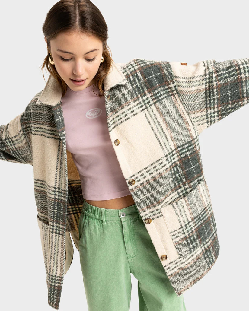ROXY CHECK ME NOW JACKET - AGAVE GREEN OLAN PLAID