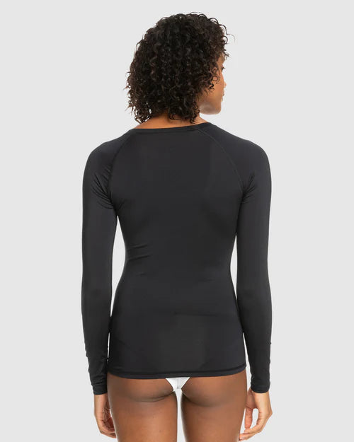 ROXY WOMENS NEW ESSENTIALS LS ZIPPED LYCRA RASH VEST - ANTHRACITE