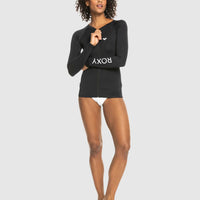 ROXY WOMENS NEW ESSENTIALS LS ZIPPED LYCRA RASH VEST - ANTHRACITE