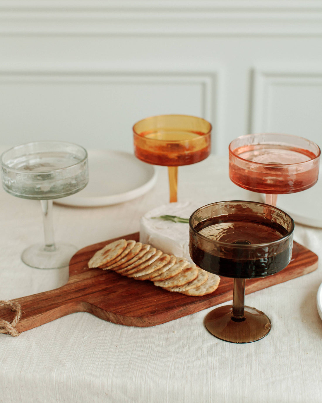 Handblown Hammered Coupe Cocktail Glass Pair: Blush