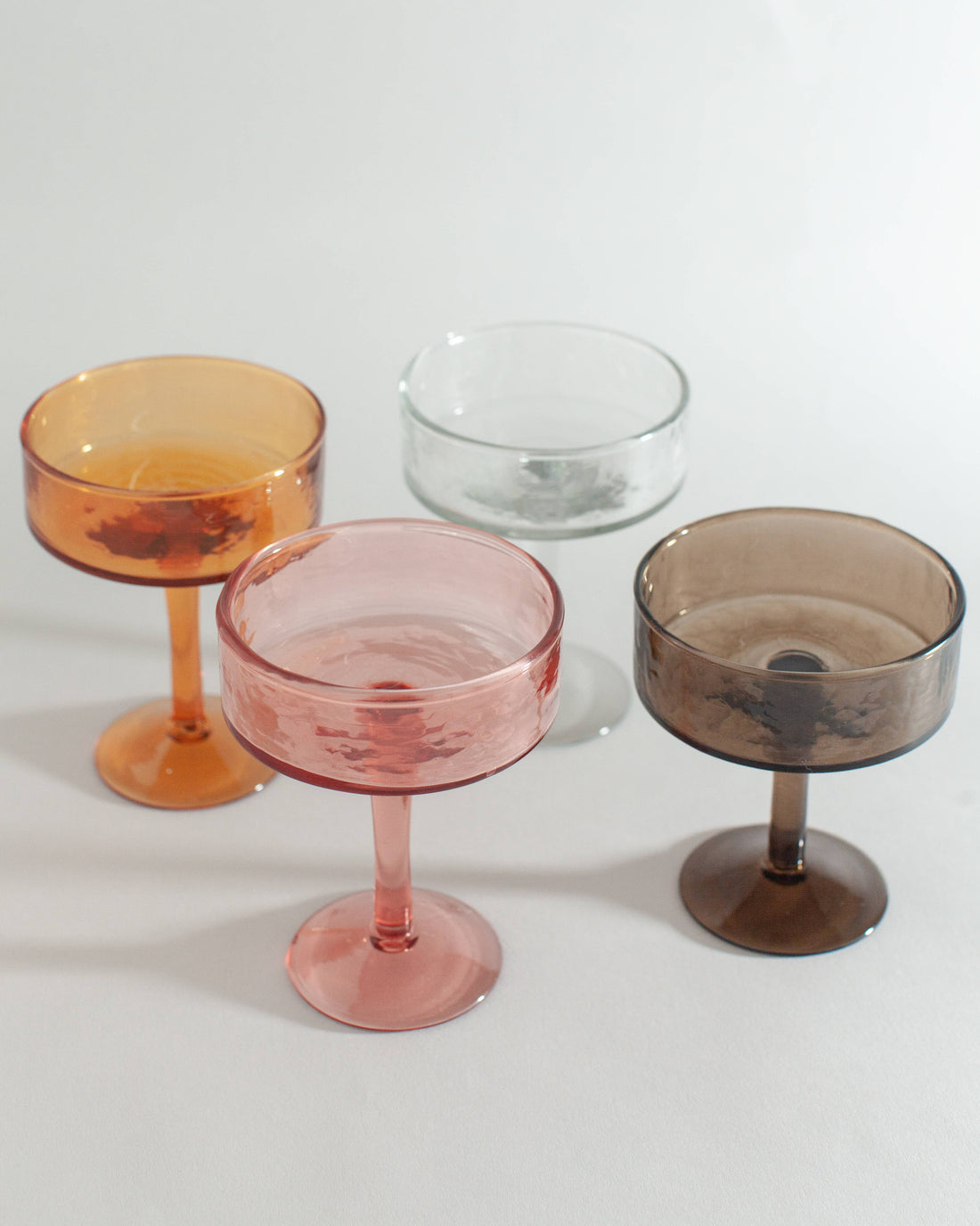 Handblown Hammered Coupe Cocktail Glass Pair: Blush