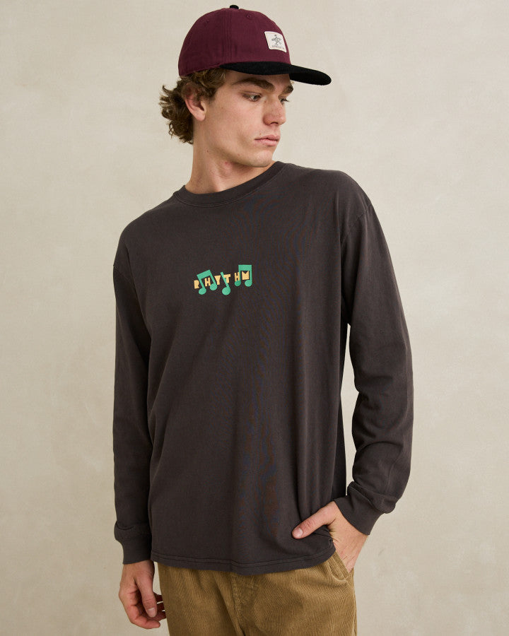 RHYTHM RADIO SOUNDS VINTAGE LS T-SHIRT - VINTAGE BLACK