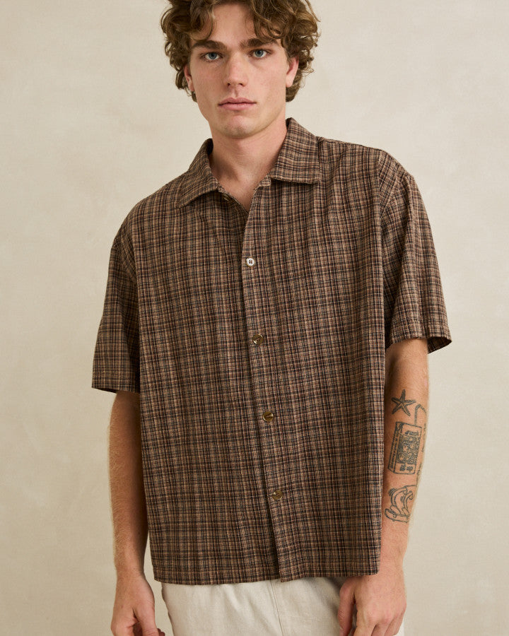 RHYTHM RELAXED BRADY CHECK SS SHIRT - COFFEE