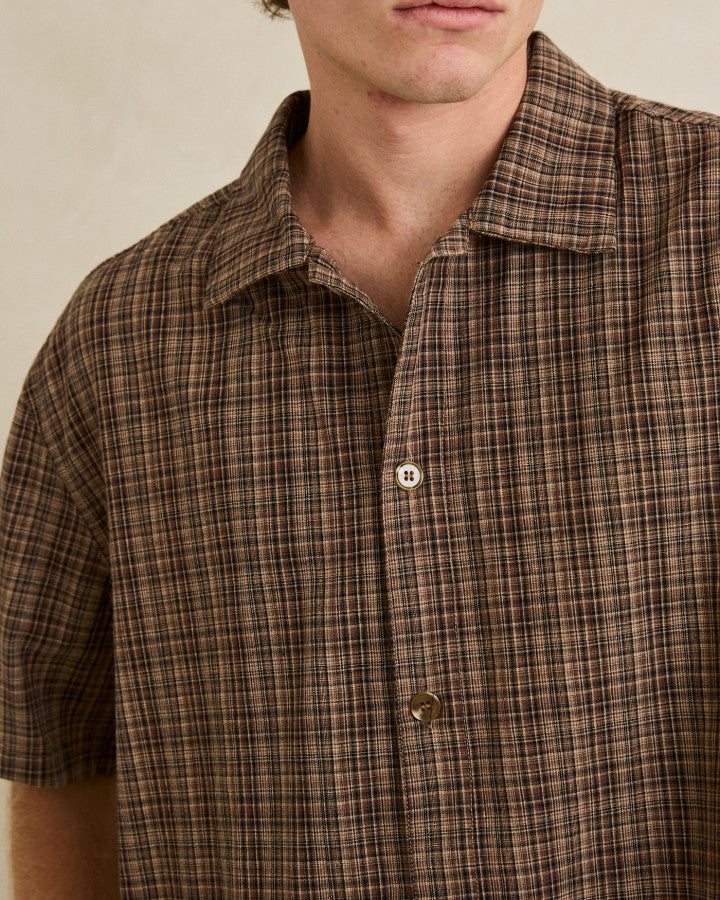 RHYTHM RELAXED BRADY CHECK SS SHIRT - COFFEE