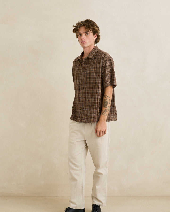 RHYTHM RELAXED BRADY CHECK SS SHIRT - COFFEE