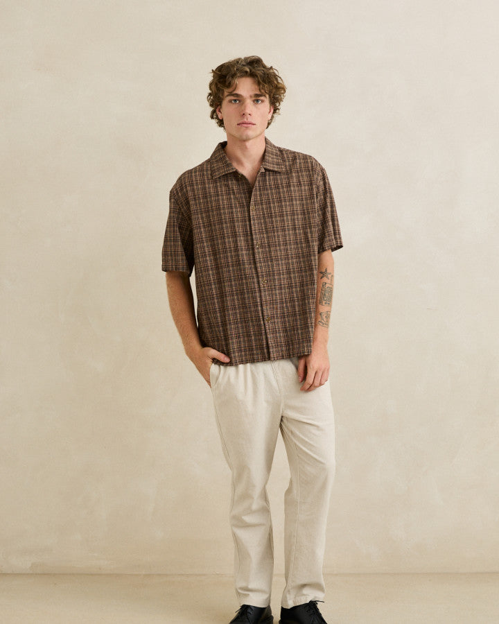 RHYTHM RELAXED BRADY CHECK SS SHIRT - COFFEE