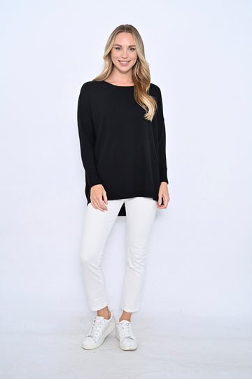 CALI & CO PLAIN FINE KNIT TOP - BLACK