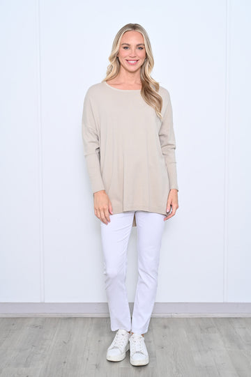 CALI & CO PLAIN FINE KNIT TOP - BEIGE