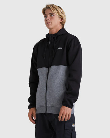 QUIKSILVER MENS BURNZ ZIP THRU HOODIE - BLACK/GREY