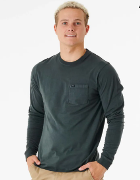 RIP CURL PLAIN WASH LONG SLEEVE - WASHED BLACK