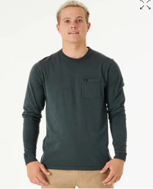 RIP CURL PLAIN WASH LONG SLEEVE - WASHED BLACK