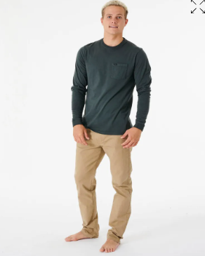 RIP CURL PLAIN WASH LONG SLEEVE - WASHED BLACK